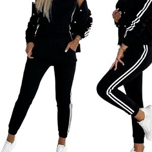 Women's Black Joggers with White Stripes